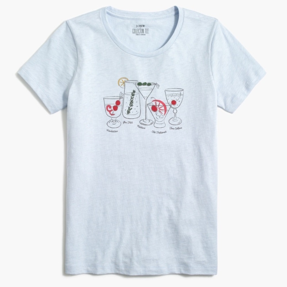J. Crew Light Blue Cocktail Lineup Graphic Collector Short Sleeve Shirt